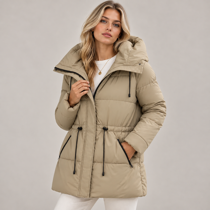 Wynna Long Puffer Coat | Quilted, Hooded with Adjustable Drawstring Waist