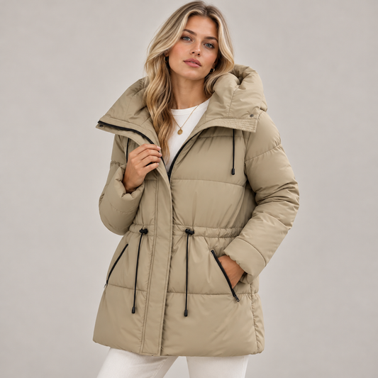 Wynna Long Puffer Coat | Quilted, Hooded with Adjustable Drawstring Waist