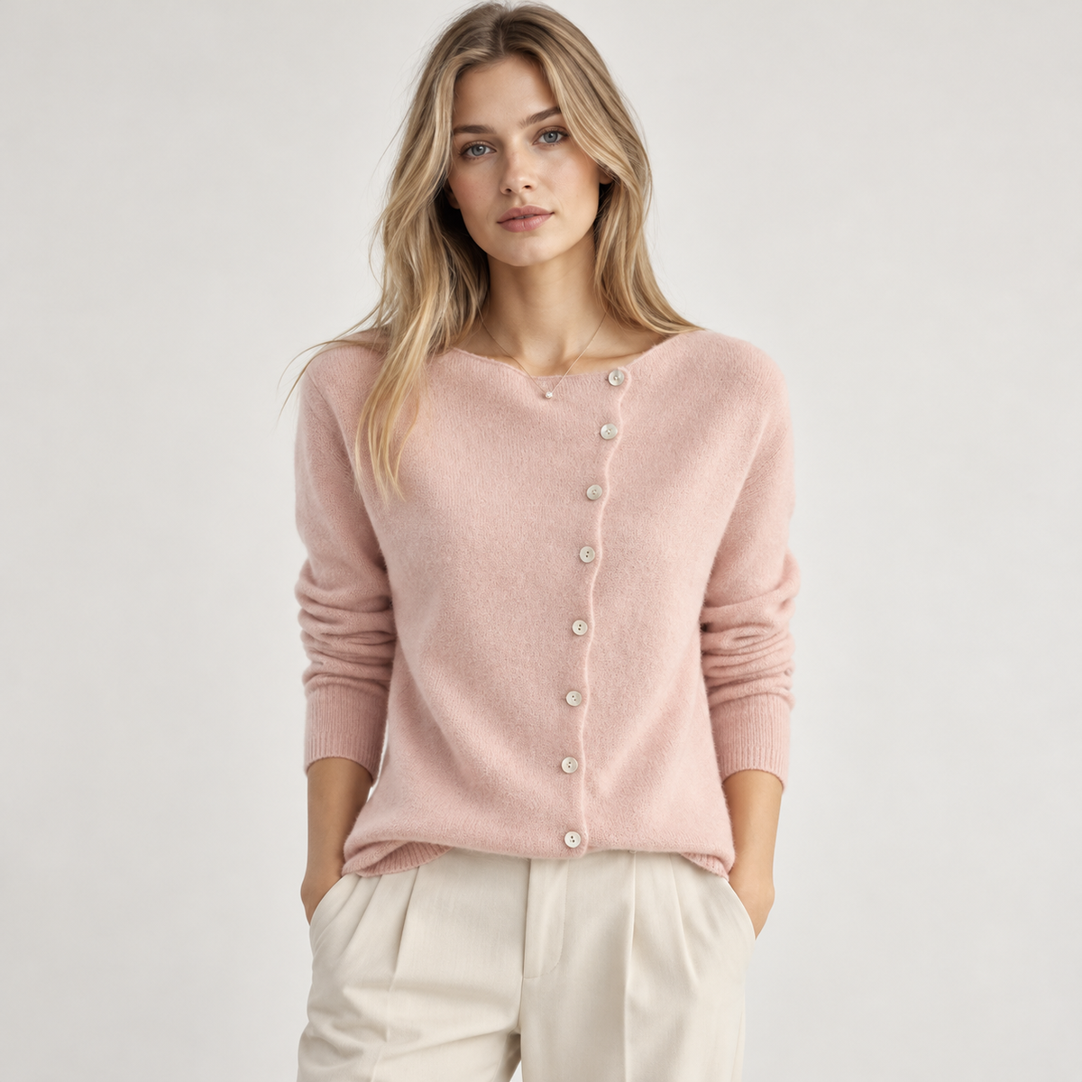 Sera Women's Cardigan | Asymmetric Button Front, Scoop Neckline