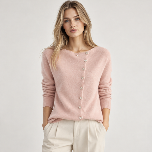Sera Women's Cardigan | Asymmetric Button Front, Scoop Neckline