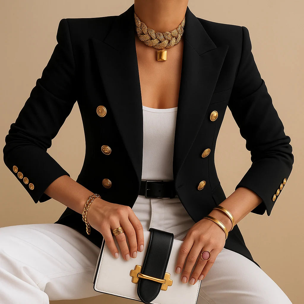 Brielle Women's Black Blazer | Long Elegant Silhouette, Versatile Outerwear 0