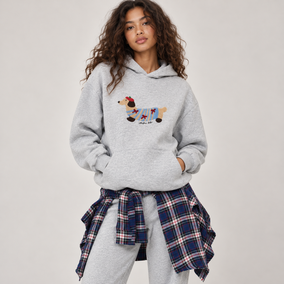 Dalia Women's Hoodie | Oversized Cotton Blend with Embroidered Dachshund Design