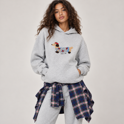 Dalia Women's Hoodie | Oversized Cotton Blend with Embroidered Dachshund Design