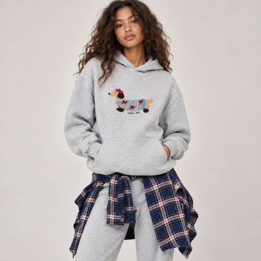 Dalia Women's Hoodie | Oversized Cotton Blend with Embroidered Dachshund Design