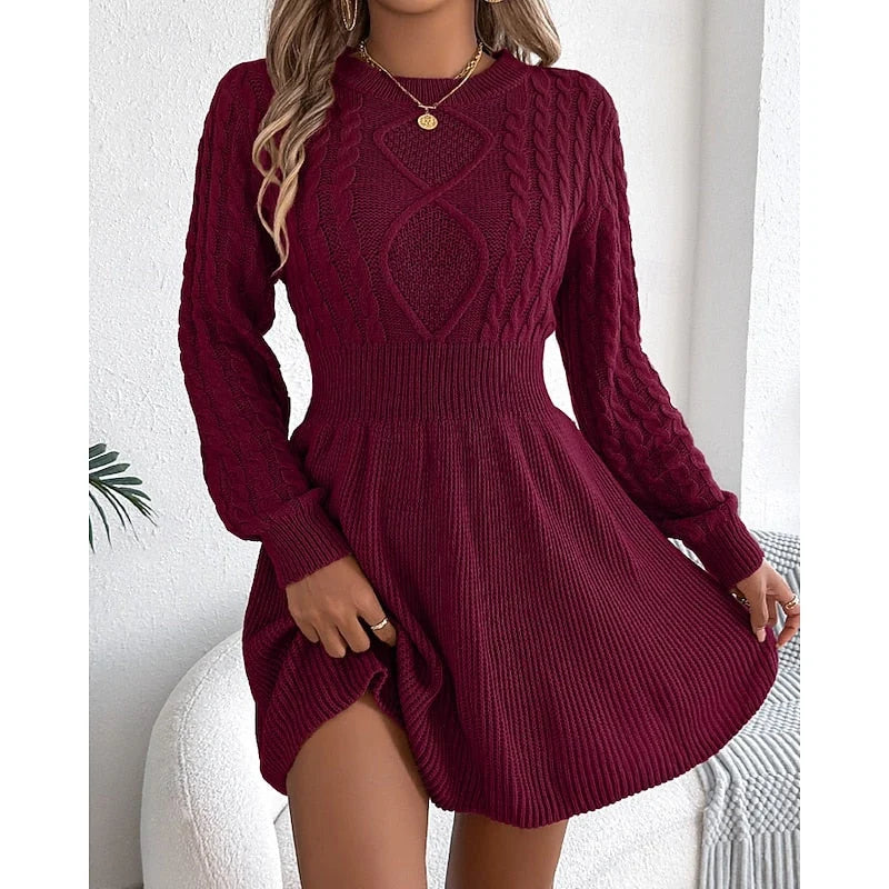 Celia Knit Dress | Cable Knit, Fitted Waist, Flared Skirt 5