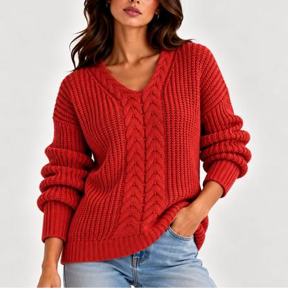 Celia Women's Cable Knit Sweater | V-Neck, Long Sleeve 3