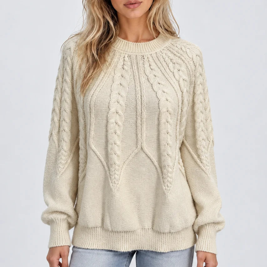 Celia Women's Sweater | Cable Knit, Balloon Sleeves 0