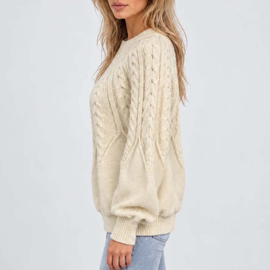 Celia Women's Sweater | Cable Knit, Balloon Sleeves 1