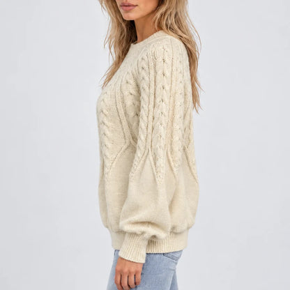 Celia Women's Sweater | Cable Knit, Balloon Sleeves 1