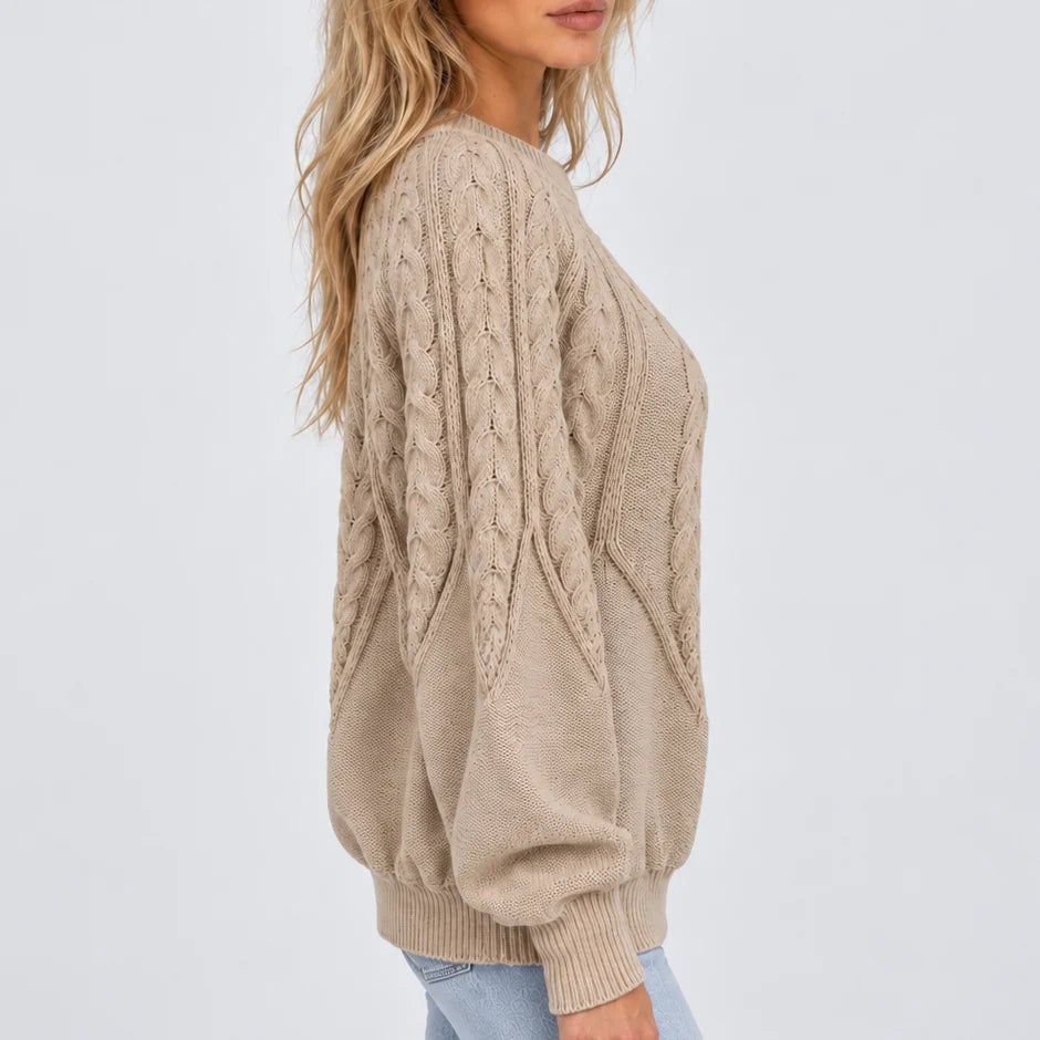 Celia Women's Sweater | Cable Knit, Balloon Sleeves 4