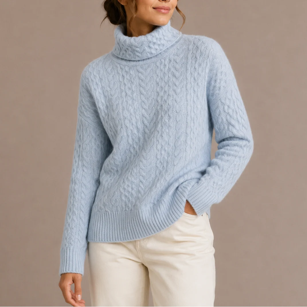 Celia Women's Sweater | Cozy Cable Knit Turtleneck Jumper 0