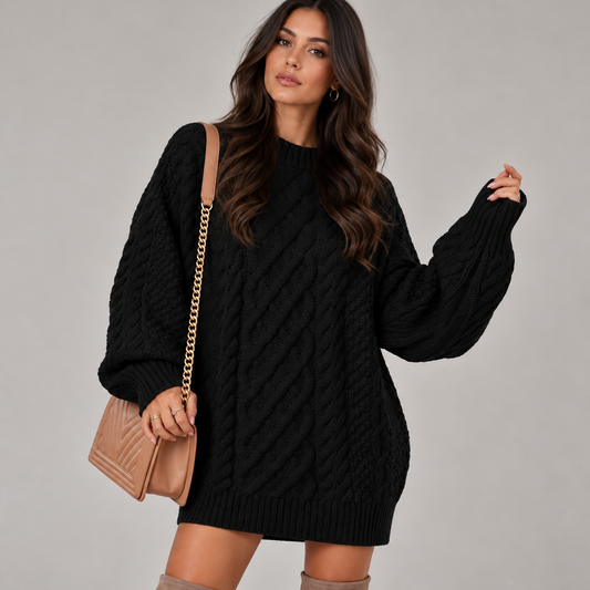 Willa Women's Oversized Sweater | Cable Knit, Long Balloon Sleeves