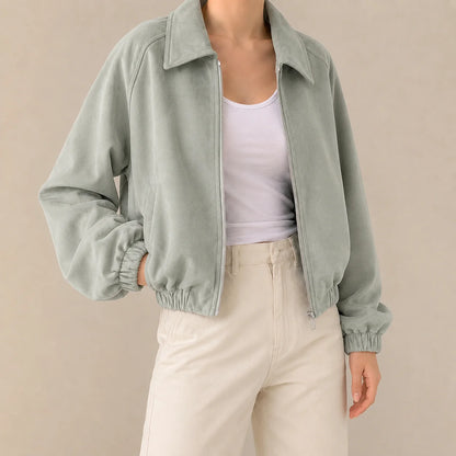 Cora Bomber Jacket Women | Cropped Vegan Suede, Elasticated Hem 2
