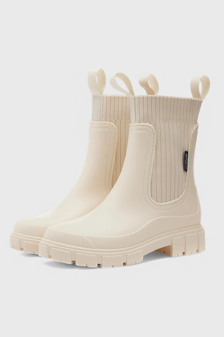 Cora Chelsea Rain Boots | Waterproof, Ribbed Knit Collar, Chunky Rubber Sole 0