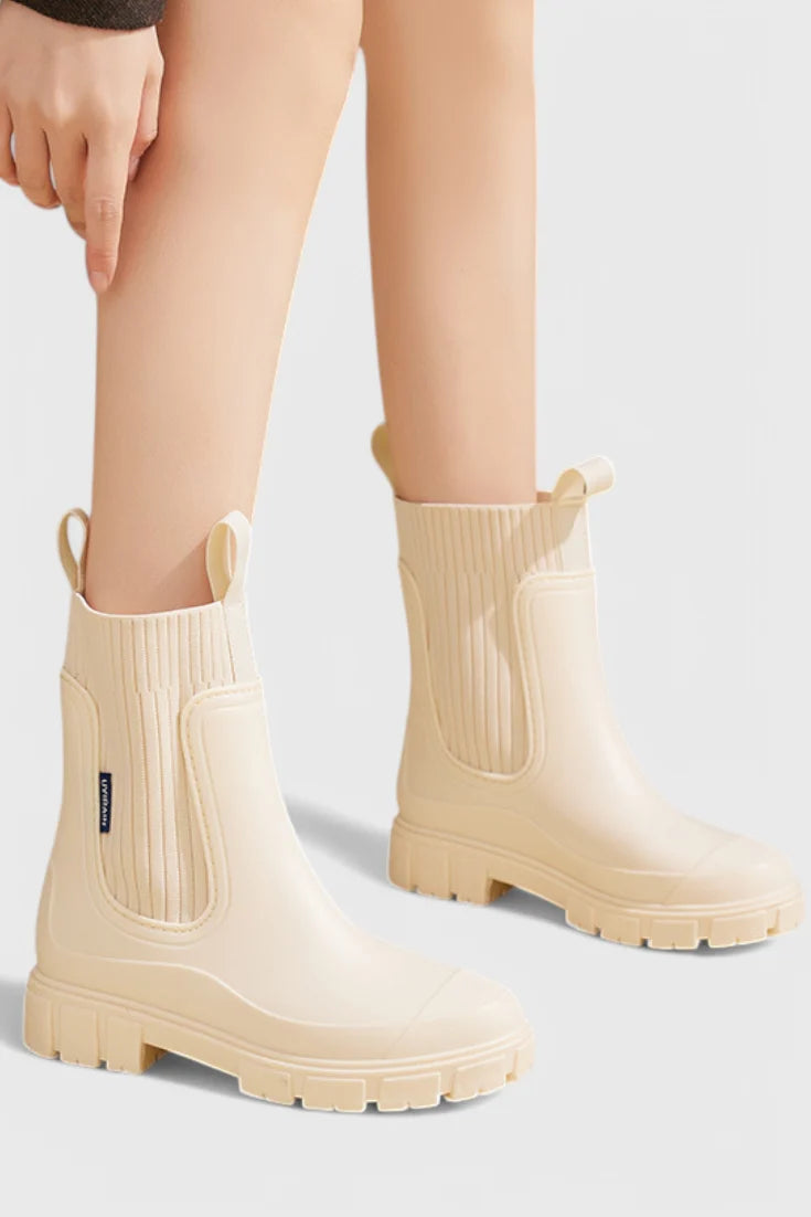 Cora Chelsea Rain Boots | Waterproof, Ribbed Knit Collar, Chunky Rubber Sole 1