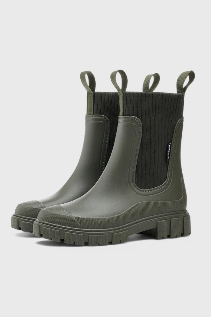 Cora Chelsea Rain Boots | Waterproof, Ribbed Knit Collar, Chunky Rubber Sole 4