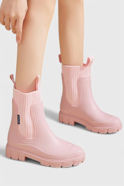 Cora Chelsea Rain Boots | Waterproof, Ribbed Knit Collar, Chunky Rubber Sole 7