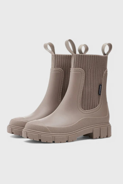 Cora Chelsea Rain Boots | Waterproof, Ribbed Knit Collar, Chunky Rubber Sole 8