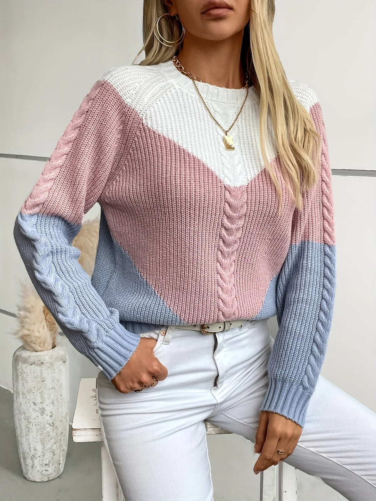 Cora Colour Block Sweater | Soft Chunky Knit, Chevron Design 2