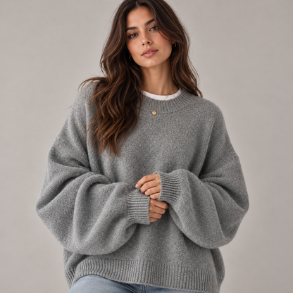 Willa Women's Oversized Knit Jumper | Balloon Sleeves, Crew Neck