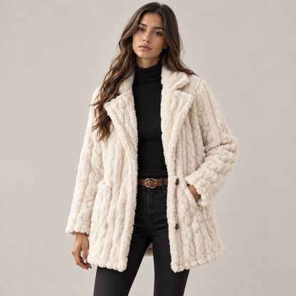 Sienna Women's Coat | Plush Teddy Fleece, Wide Notched Collar