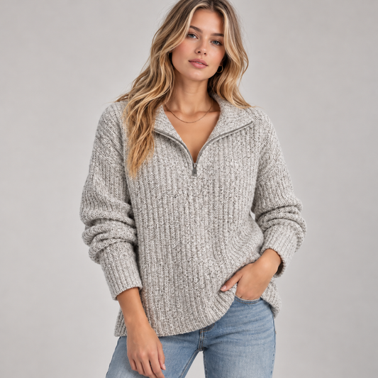Talia Women's Sweater | Textured Knit, Relaxed Fit Quarter-Zip