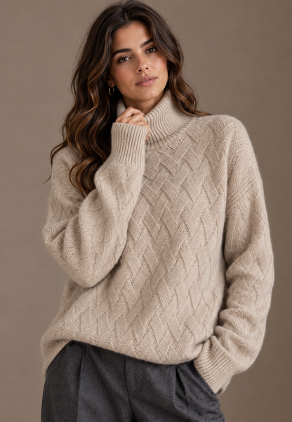Talia Women’s Turtleneck Sweater | Textured Knit, Soft Winter Jumper