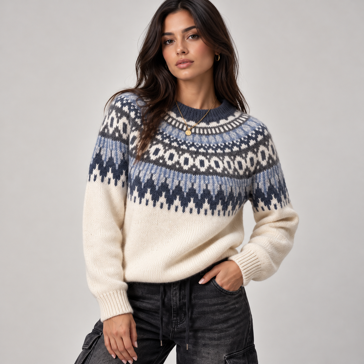 Fiona Women's Jumper | Fair Isle Knit, Ivory