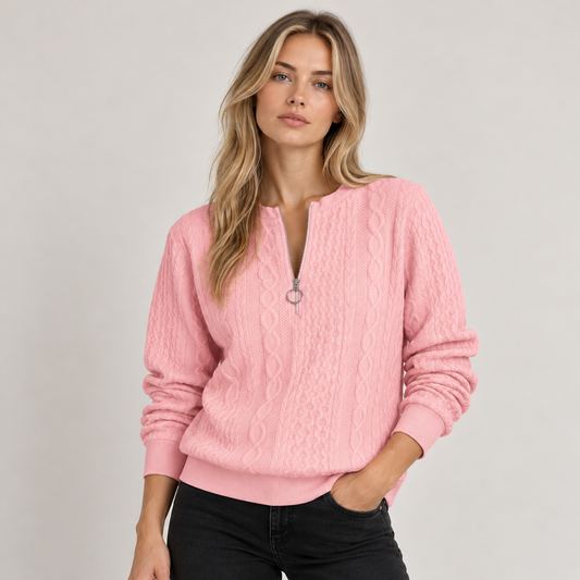 Celia Women's Cable Knit Half Zip Sweater | Relaxed Fit, Casual Winter Pullover