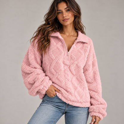 Talia Women's Fleece Pullover | Textured Cable Knit, Quarter Zip