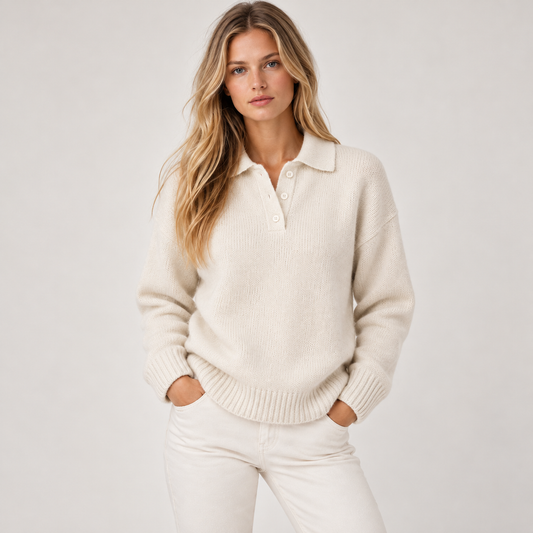 Willa Women's Sweater | Knit Polo Collar, Relaxed Fit