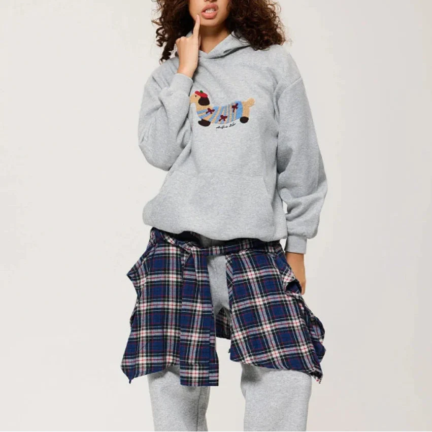Dalia Women's Hoodie | Oversized Cotton Blend with Embroidered Dachshund Design 0