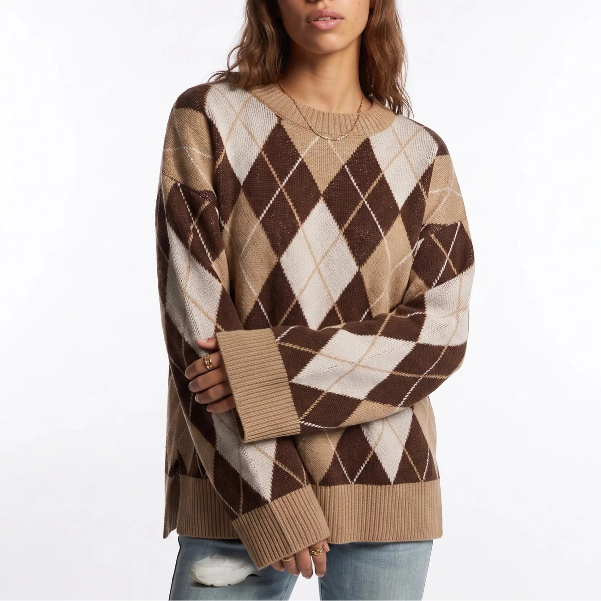 Dara Women's Knit Jumper | Diamond Pattern, Round Neck, Long Sleeve 0