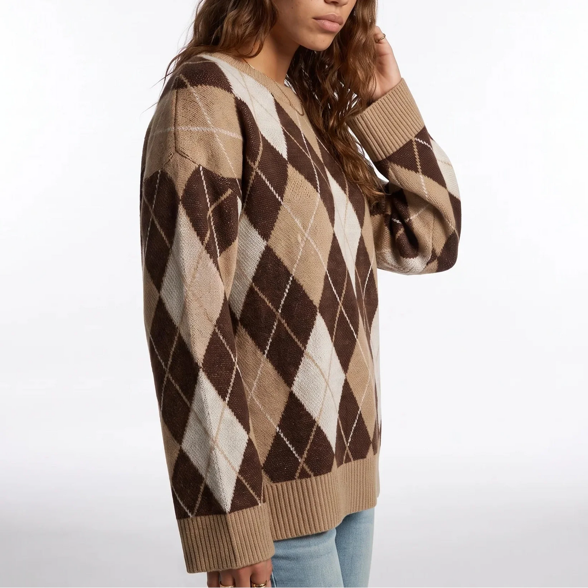 Dara Women's Knit Jumper | Diamond Pattern, Round Neck, Long Sleeve 2