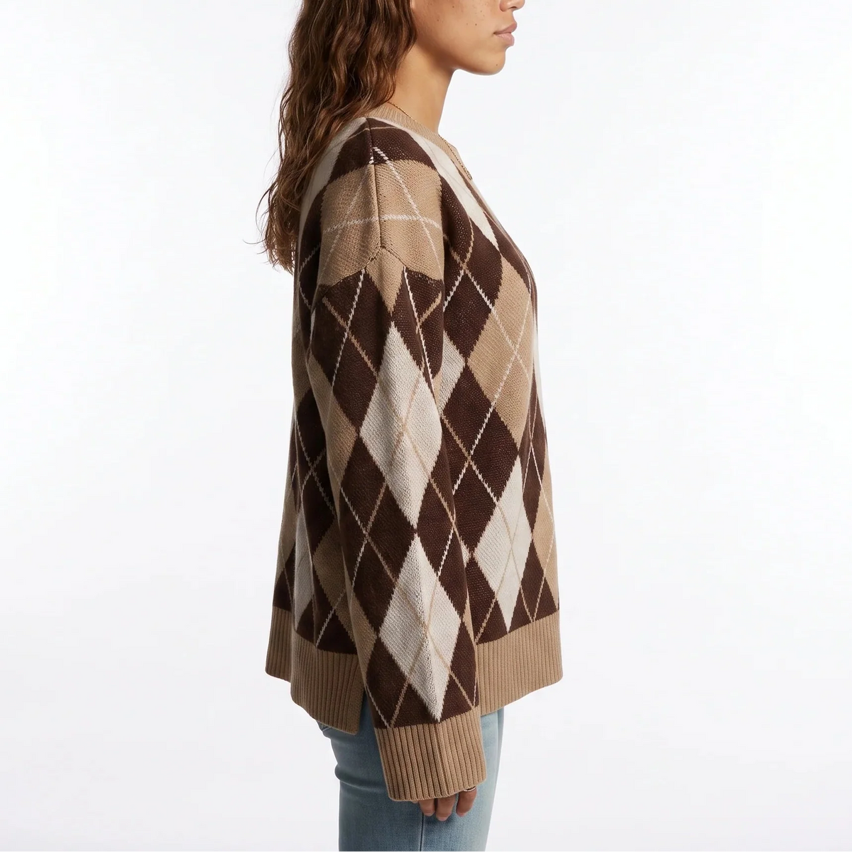 Dara Women's Knit Jumper | Diamond Pattern, Round Neck, Long Sleeve 3