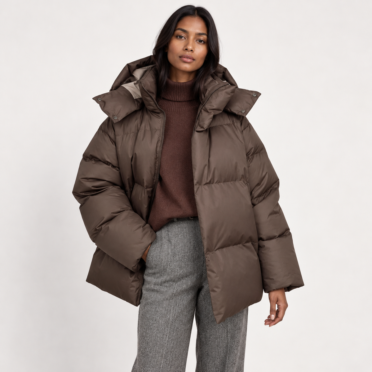 Poppy Women's Black Puffer Jacket | Quilted, Hooded, Warm