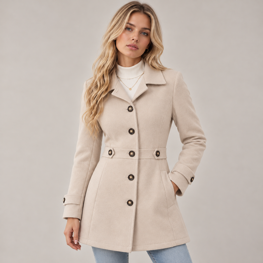 Wynne Women's Coat | Button Front, Fitted Waist, Elegant Silhouette
