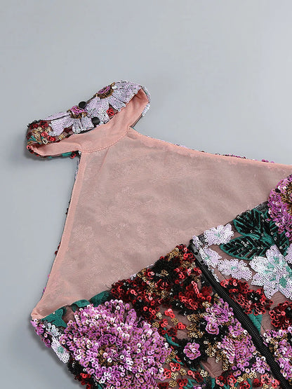 Felicity Women's Mini Dress | Floral Sequin Mesh, Halter Neck Cocktail Dress 7