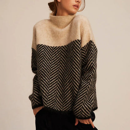 Harlan Women's Oversized Sweater | Soft Knit Herringbone Pattern, Roll Neck 0