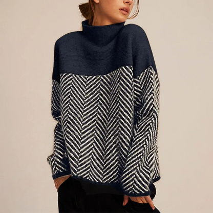 Harlan Women's Oversized Sweater | Soft Knit Herringbone Pattern, Roll Neck 1