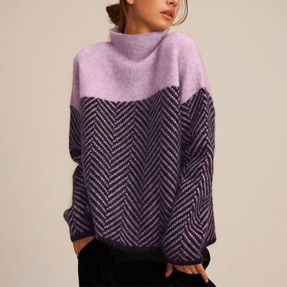 Harlan Women's Oversized Sweater | Soft Knit Herringbone Pattern, Roll Neck 2