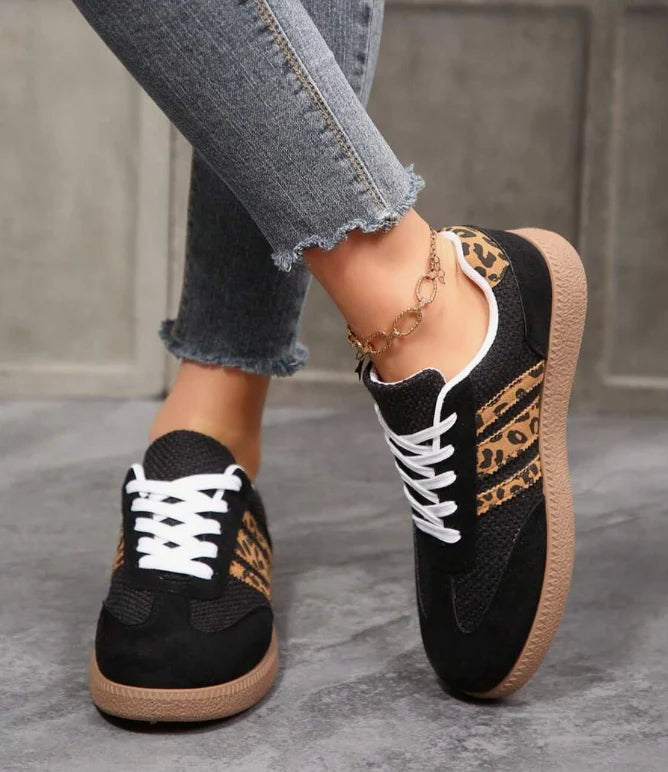 Harriet Women's Trainers | Leopard Stripe Suede-Look, Retro Style 1