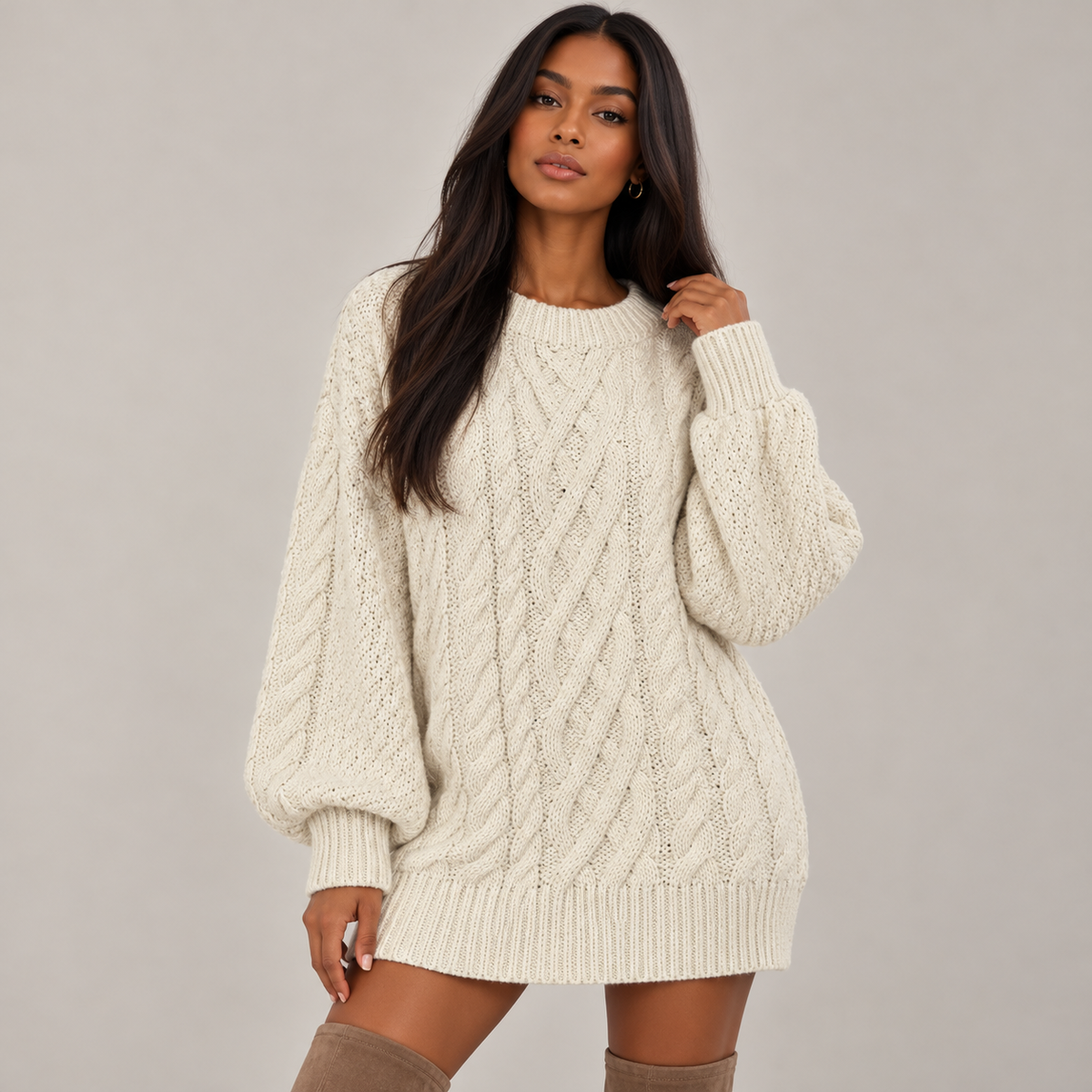 Wynna Cable Knit Jumper Dress | Oversized, Long Sleeves
