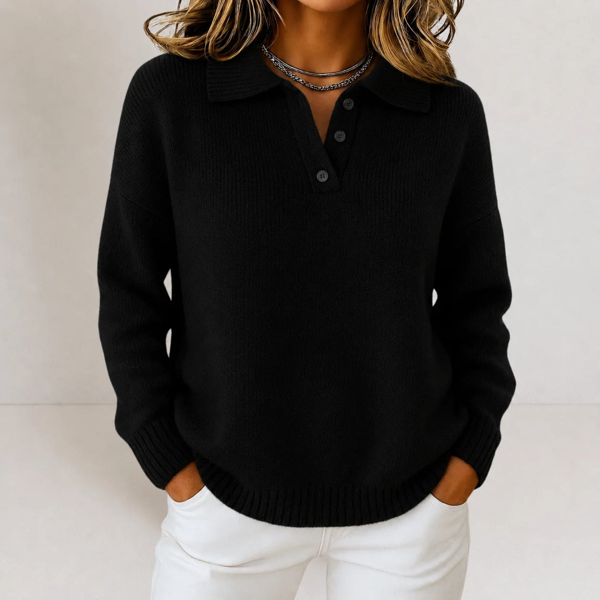 Kara Women's Sweater | Polo Collar, Relaxed Fit, Soft Knit 5