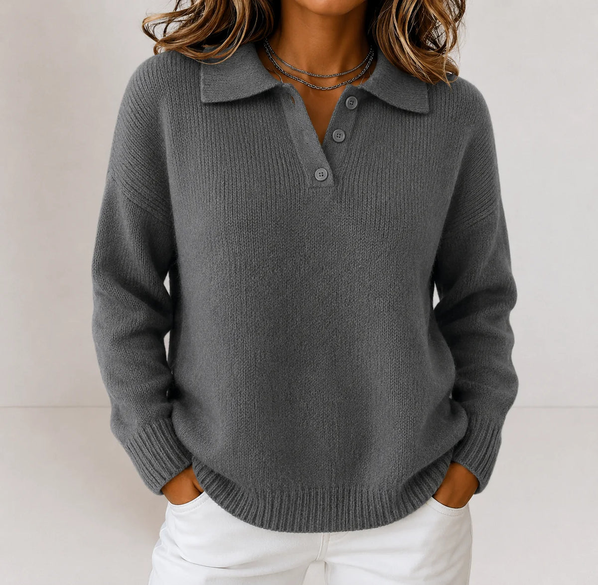 Kara Women's Sweater | Polo Collar, Relaxed Fit, Soft Knit 8