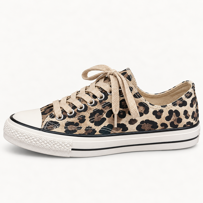 Ophelia Women's High-Top Canvas Trainers | Leopard Print Breathable Design