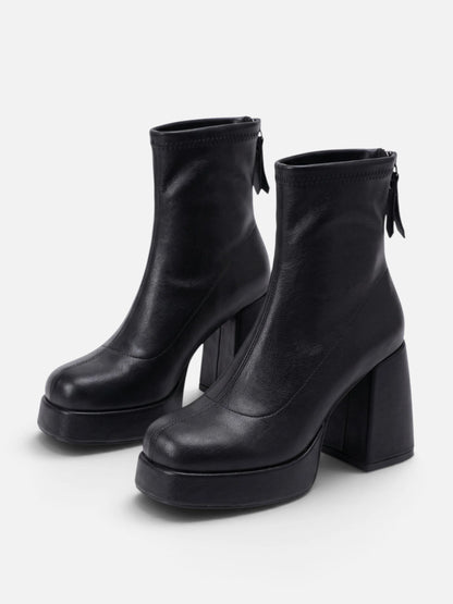 Liora Women's Black Ankle Boots | Leather Platform Block Heel, Square Toe 0