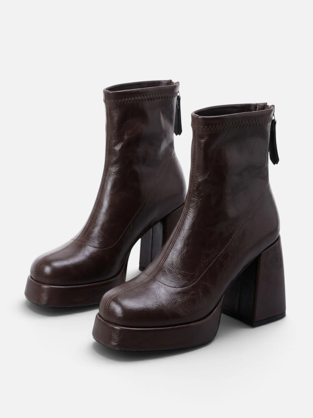 Liora Women's Black Ankle Boots | Leather Platform Block Heel, Square Toe 1