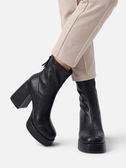 Liora Women's Black Ankle Boots | Leather Platform Block Heel, Square Toe 2