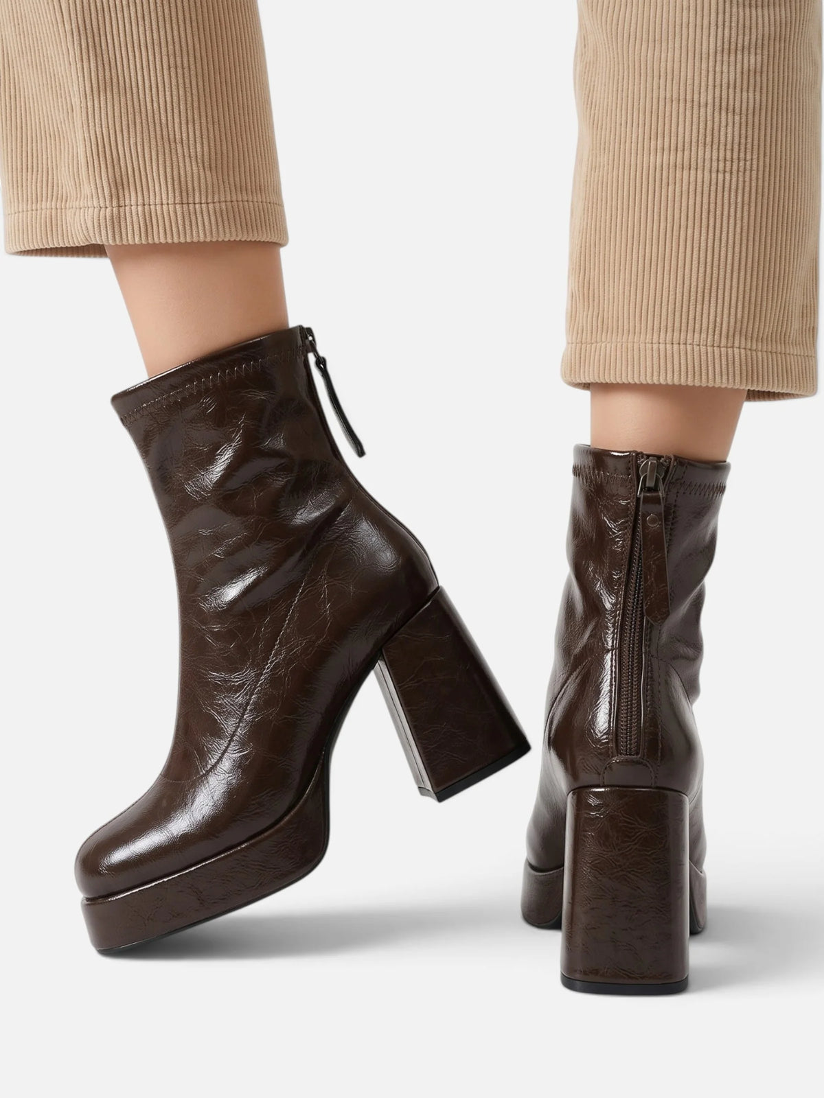 Liora Women's Black Ankle Boots | Leather Platform Block Heel, Square Toe 3